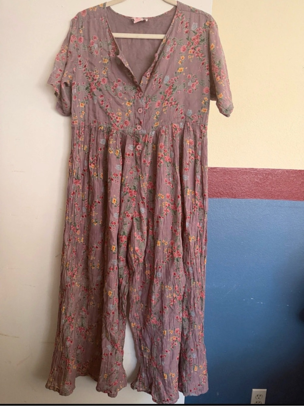 Vintage Sita 100% cotton mauve floral printed jumpsuit